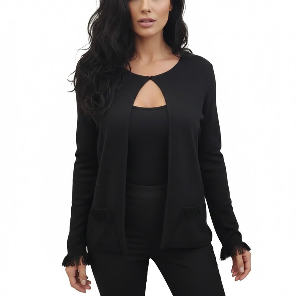 Black Sweater Cardigan with Fringe